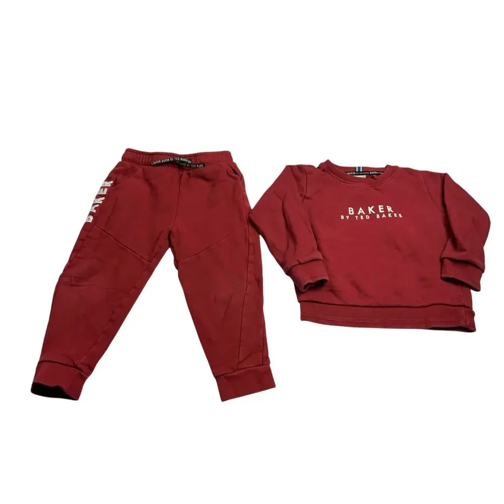 Ted Baker Kids 2PC Sweatsuit Set Red Jogger Pants Sweatshirt 4-5Y Playwear